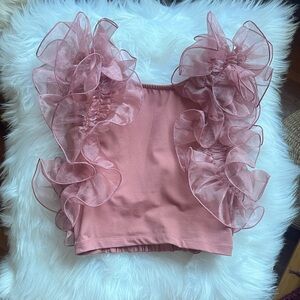 Free People House Party Ruffle Pink Top